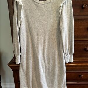 Ann Taylor Light Gray Midi Dress with Lace Trim